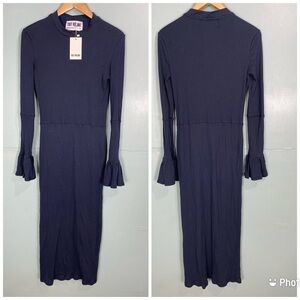 Toit Volant Blue Midi Long Bell Sleeve‎ Sz XS Dress